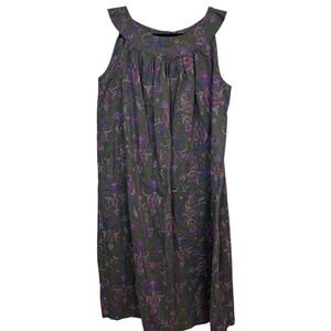 Handmade Olive Green Floral Whimsy Mumu Midi Dress Women’s XL Cottagecore